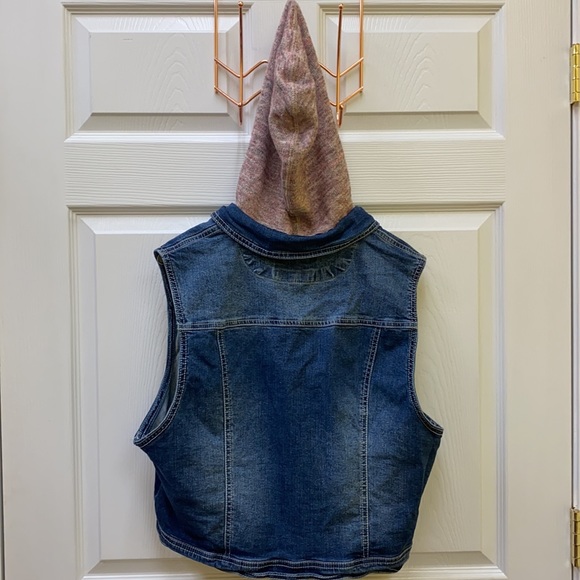 Denim Vest with Knit Hood Vintage Vest Y2K - Picture 2 of 4